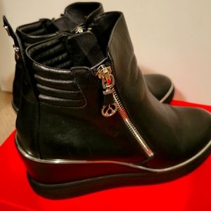 Leather wedge booties